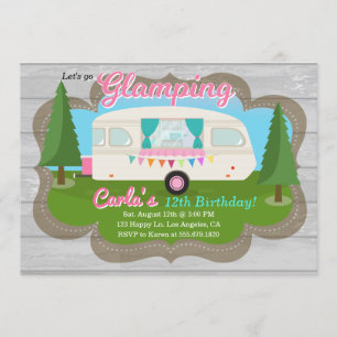 Glamping Girls Camping Verjaardagsfeestje Uitnodig Kaart