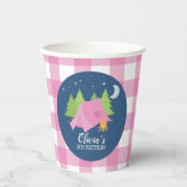 Glamping Meisje Camping Verjaardagsfeestje roze pl Papieren Bekers (Voorkant)