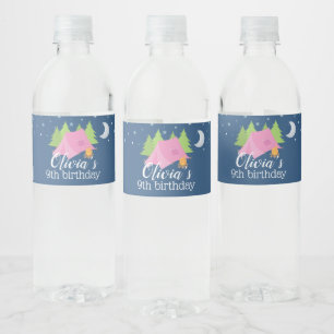 Glamping Meisjes Kamperen Verjaardagsfeestje Water Waterfles Etiket
