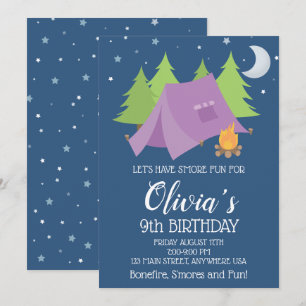Glamping Meisjes Paarse Camping Sleepover Verjaard Kaart