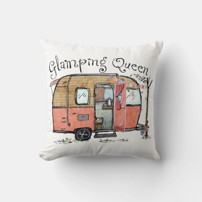 Glamping Queen Funny  Camper Kussen (Voorkant)