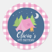 Glamping verjaardag uitnodigen envelop afdichtinge ronde sticker (Voorkant)