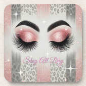 Glamroze glitterwimpers bier onderzetter (Voorkant)