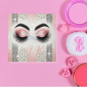 Glamroze glitterwimpers monogram vierkante klok