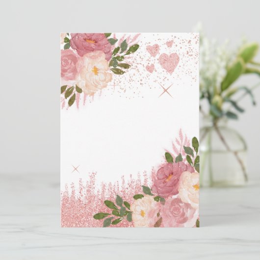 Glans En Glamour Roze Roze Gouden Glitter Blank Kaart (Staand voorkant)