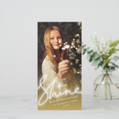 Glans Glans Handgeschreven Schrift Goud Ombre Foto Feestdagenkaart (Staand voorkant)