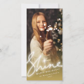 Glans Glans Handgeschreven Schrift Goud Ombre Foto Feestdagenkaart (Voorkant)