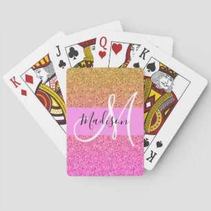 Glans Roze & Gouden Glitters Schitterende Gradiënt Pokerkaarten