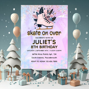 glans schaatsen 8e verjaardag party kaart
