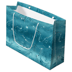 Glanzend Aqua Blau Turquoise Glitter Verjaardag Groot Cadeauzakje