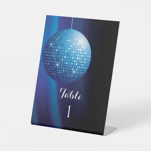 Glanzend Blauw Feest Disco Bal Tafelnummer Reclamebord Met Voetstuk (Voorkant)