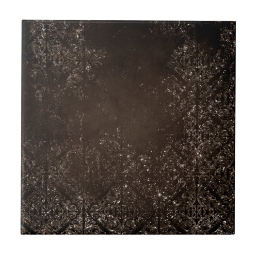 glanzend brons | Rich Brown Glam Damask Tegeltje (Voorkant)