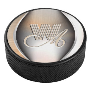 Glanzend geborsteld staal monogram hockey puck