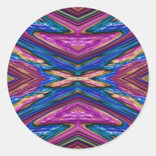 ~  Glanzend Geel Blauw en Roze Fractal ~ Ronde Sticker