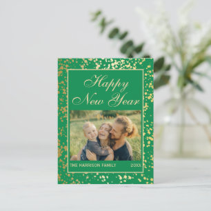 Glanzend Goud Glitter Nieuwjaar Foto Groen Briefkaart
