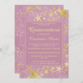 Glanzend goud op uitnodiging van de roze Quinceane (Voorkant / Achterkant)