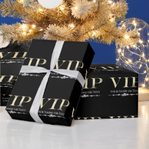 Glanzend Goud VIP op Zwart Cadeaupapier
