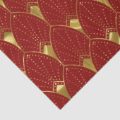 Glanzend Gouden Art Deco Patroon op Donkerrode Ach Tissuepapier (Detail)