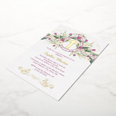 Glanzend gouden bloemenkruis doop folie uitnodiging (Gedraaid)