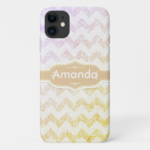 *~* Glanzend Gouden Ombre Glitter Chevron Lavende iPhone 11 Hoesje