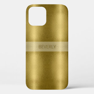 Glanzend goudmetaal met Gepersonaliseerd naam iPhone 12 Pro Hoesje