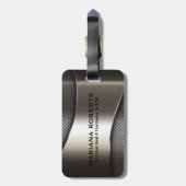 Glanzend Grijs Metallic Modern Geometrisch Ontwerp Bagagelabel (Achterkant verticaal)