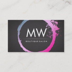 Glanzend heet roze blauw geborsteld monogram visitekaartje
