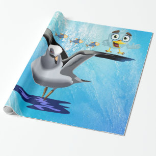 Glanzend Inpakpapier, Meeuwen Vogels Vis Golf Cadeaupapier