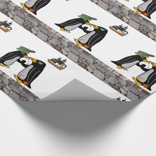 Glanzend inpakpapier, Pirate Penguin Schip Boot Cadeaupapier (Hoek)