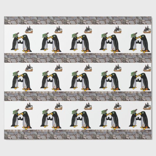 Glanzend inpakpapier, Pirate Penguin Schip Boot Cadeaupapier (Vlak)