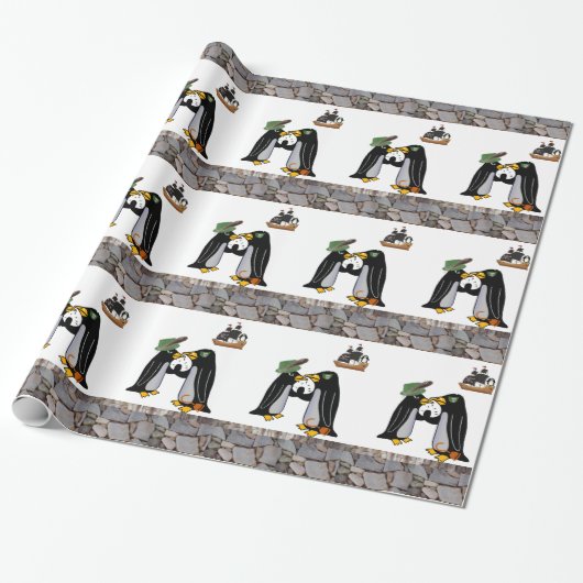 Glanzend inpakpapier, Pirate Penguin Schip Boot Cadeaupapier (Uitgerold)