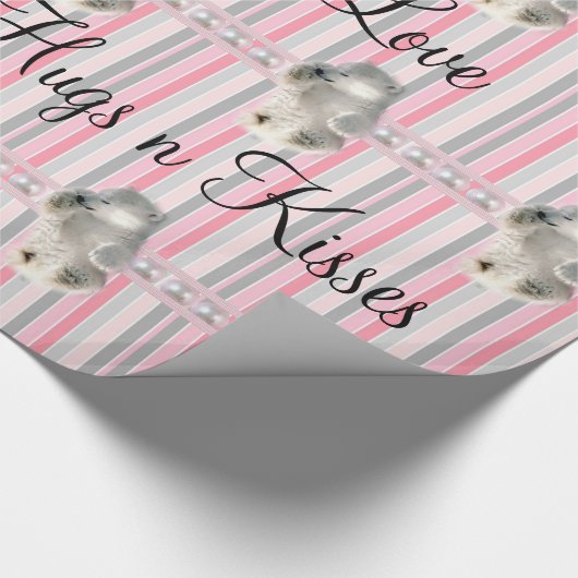 Glanzend inpakpapier Polar Beer roze streep (Hoek)