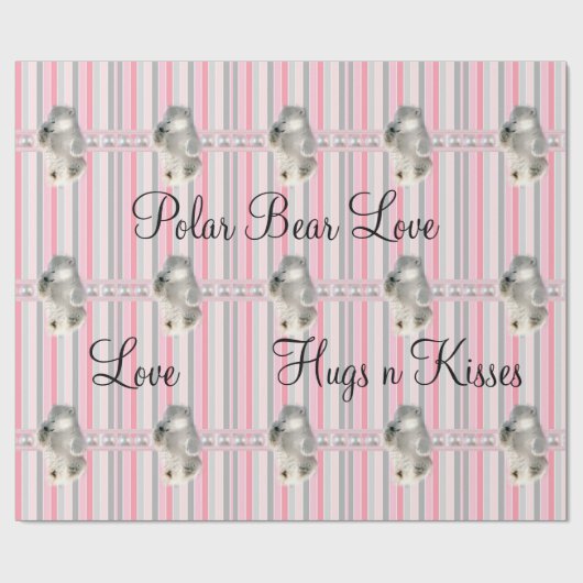 Glanzend inpakpapier Polar Beer roze streep (Vlak)