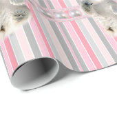 Glanzend inpakpapier Polar Beer roze streep (Rol Hoek)