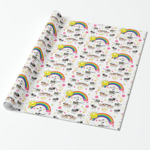 Glanzend Inpakpapier, Regenboog Zon Wolken Koeien Cadeaupapier