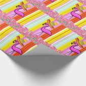 Glanzend inpakpapier roze flamingo (Hoek)