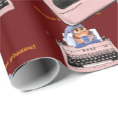 Glanzend Inpakpapier, Roze Schrijfmachine Koffie Cadeaupapier (Rol Hoek)
