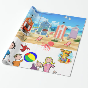 Glanzend Inpakpapier, Strandpret Octopus Cadeaupapier