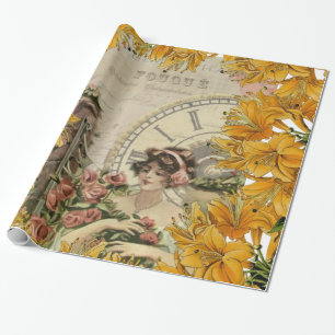 Glanzend Inpakpapier, Victoriaanse Bloemen Cadeaupapier