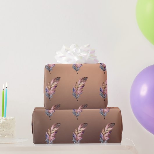 Glanzend Koperkleurig Papier Roze en Blauwe Veren (Feestgeschenken)