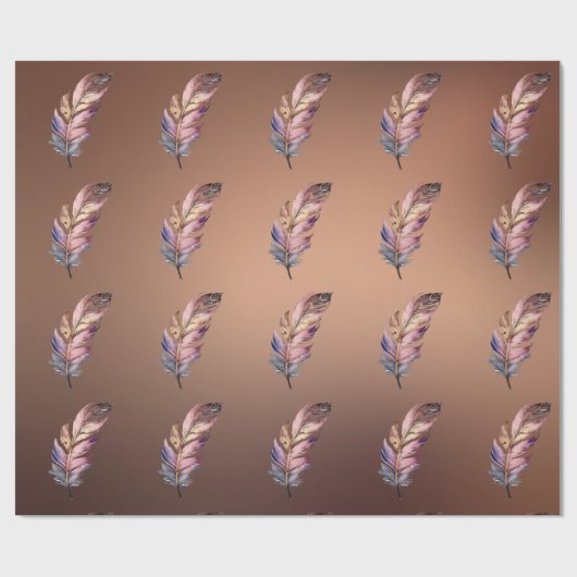 Glanzend Koperkleurig Papier Roze en Blauwe Veren (Vlak)