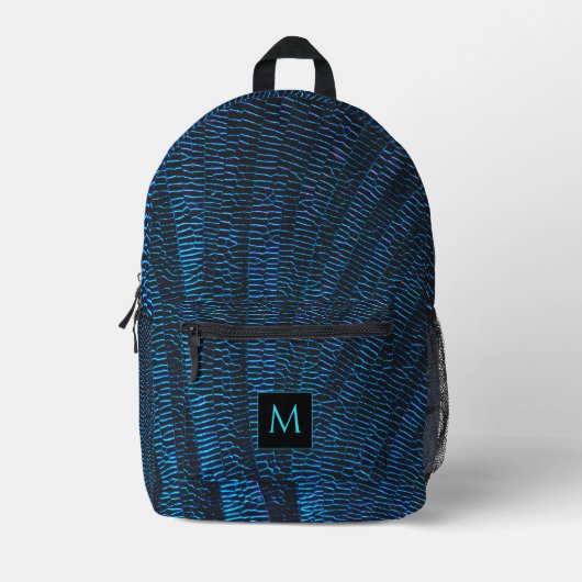 Glanzend metallic levendig blauw abstract Monogram Bedrukte Rugzak (Voorkant)