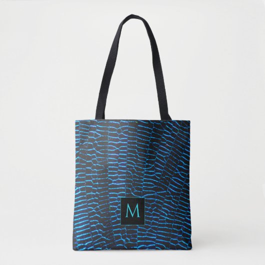 Glanzend metallic levendig blauw abstract Monogram Draagtas (Voorkant)