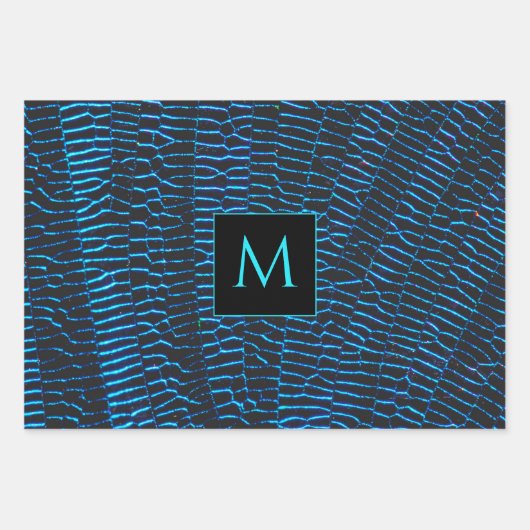 Glanzend metallic levendig blauw abstract Monogram Inpakpapier Vel (Voorkant 3)