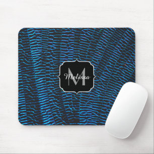 Glanzend metallic levendig blauw abstract Monogram Muismat