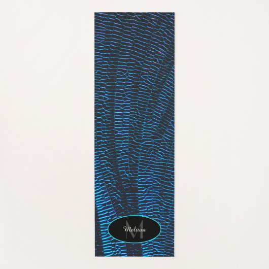 Glanzend metallic levendig blauw abstract Monogram Yogamat (Voorkant)