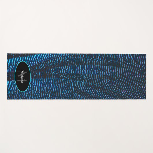Glanzend metallic levendig blauw abstract Monogram Yogamat (Voorkant (horizontaal))