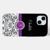 Glanzend Monogram Mode Rhinestone Damast Case-Mate iPhone Case (Achterkant (horizontaal))