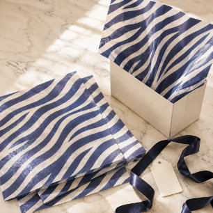 Glanzend Navyblauw & Crème Zebra Strepen Tissuepapier