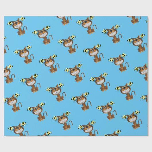 Glanzend omlooppapier, blauwe katvis cadeaupapier (Vlak)